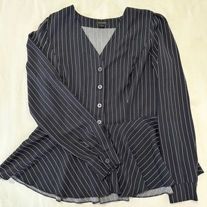 Banana Republic Asymmetrical/Peplum Top Navy with White Pin Stripes